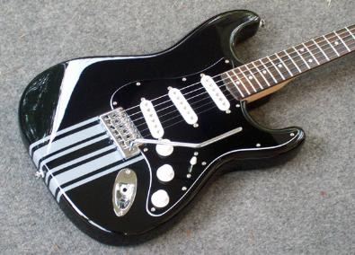 Black with Silve Racing Stripes Guitar